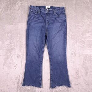 PAIGE Rory Crop Flare Jeans Blue Distressed Raw Hem Size 31 (Msr 32x25)